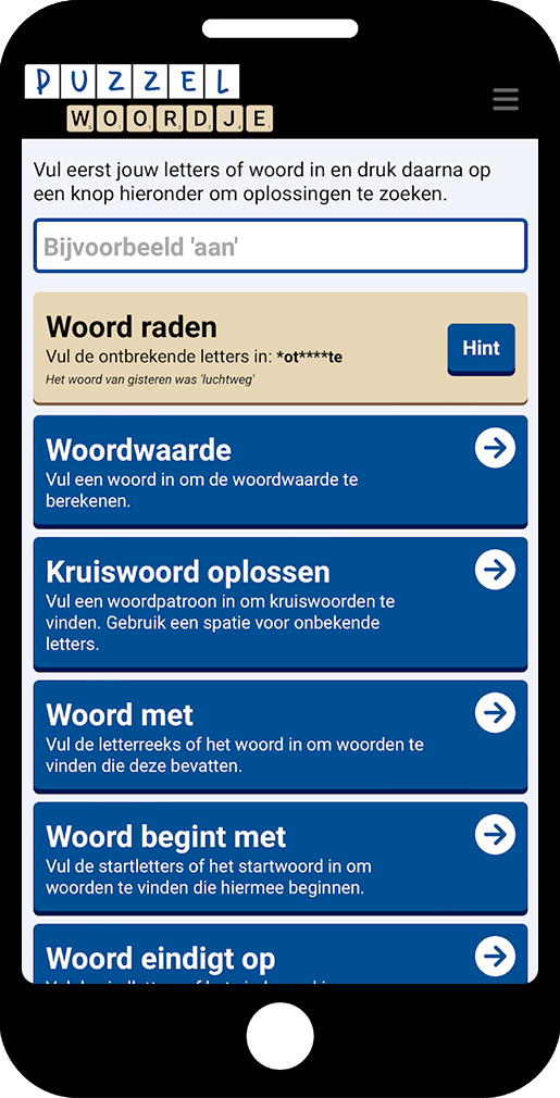 Puzzelwoordenboek App, start